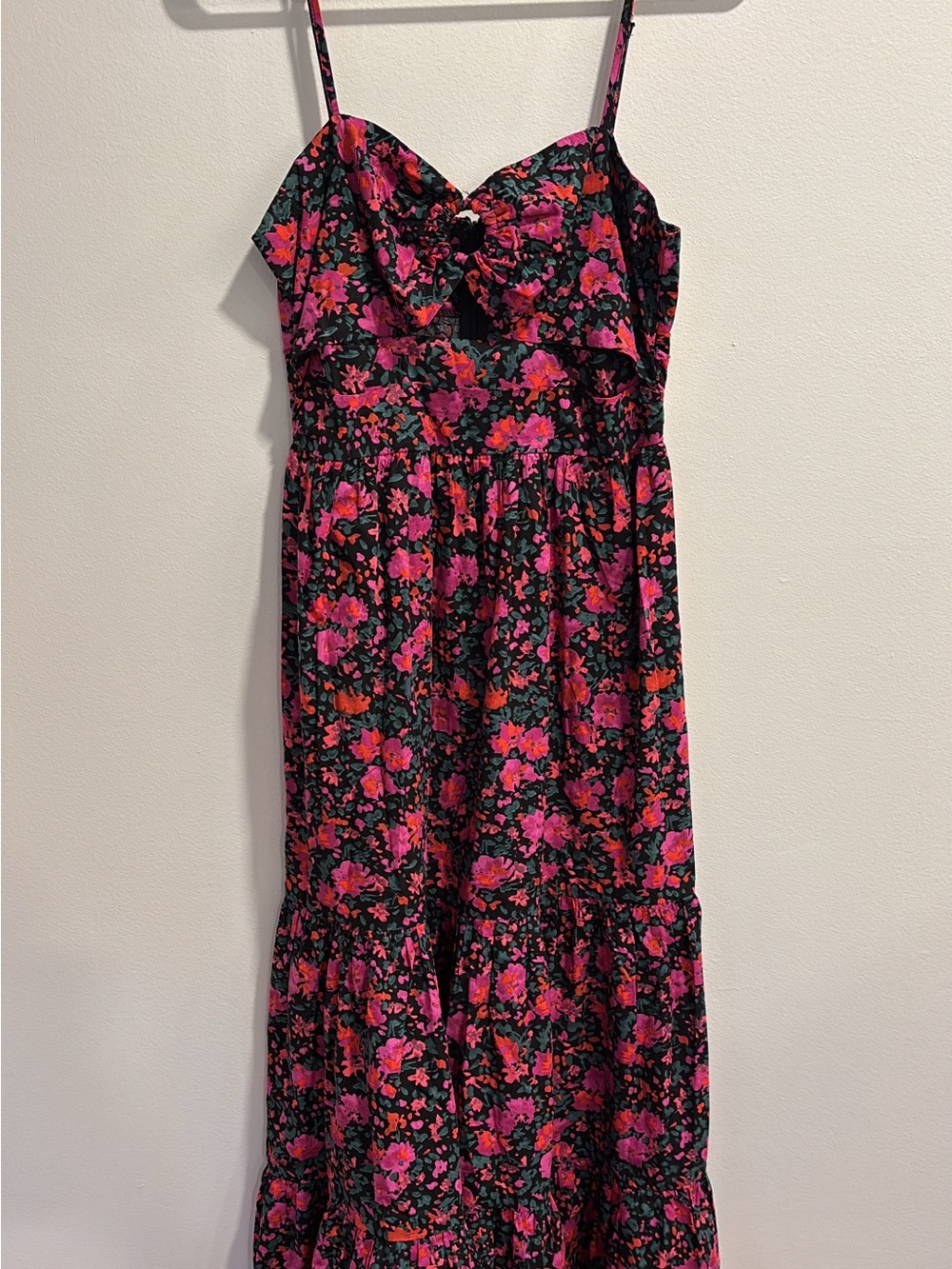 vestique Black Maxi Dress with Hot Pink & Orange Floral Print